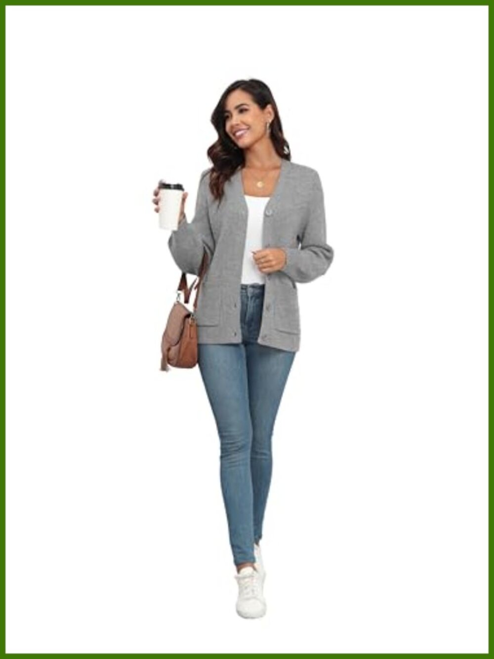 Chunky Knit Cardigan Sweater Long Sleeve V Neck Button Up with Pockets - Picture 5 of 6
